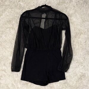 Chic Black Sheer Romper with Zipper